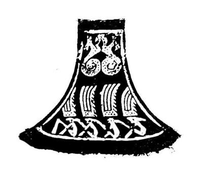 图为战国划舟纹青铜钺拓片